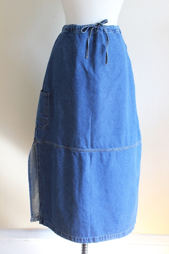 Vintage 1990s Drawstring Waist Denim Cargo Skirt - image 3