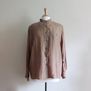 Vintage Long Sleeve Brown Silk Button Up Top