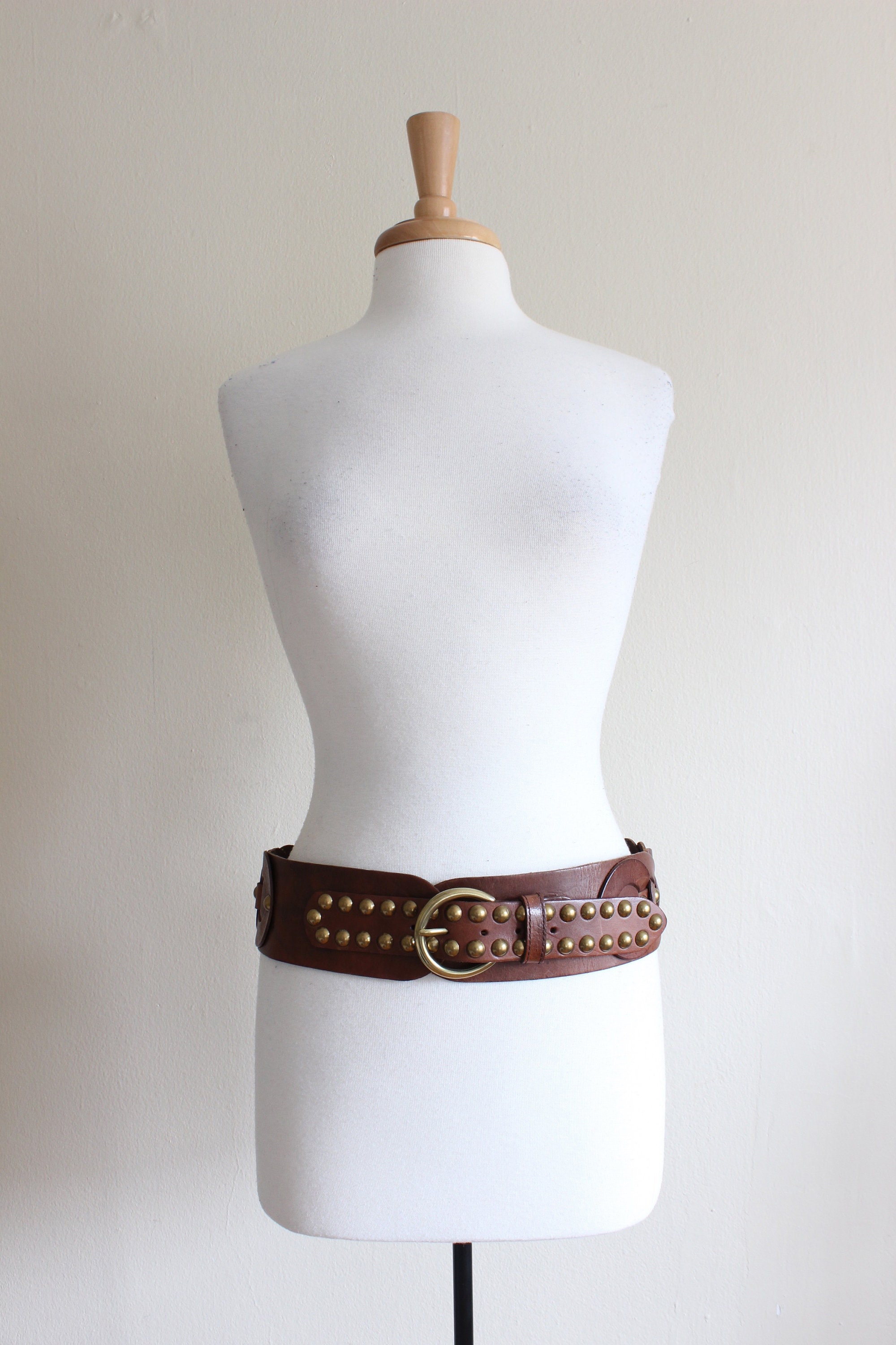 Vintage Y2K Betsey Johnson Studded Brown Leather Wide Belt  display picture 2