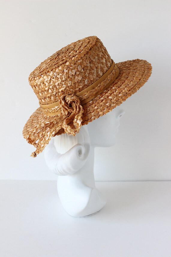 Vintage French Room Caramel Cellophane Straw Hat - image 4