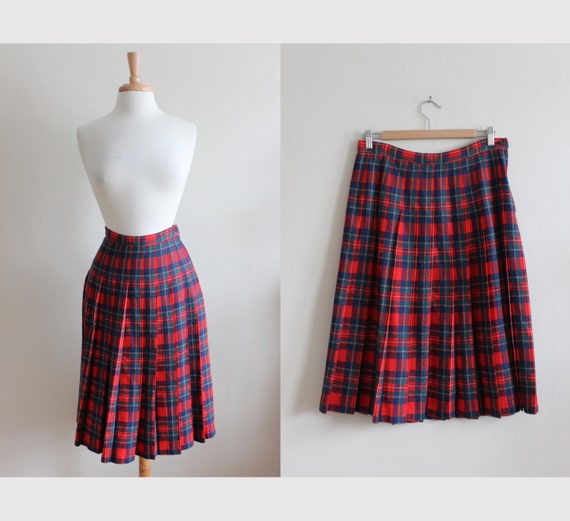 Vintage Pendleton Red Tartan Plaid Pleated Midi Sk
