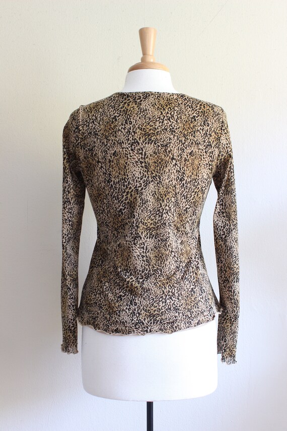 Vintage 1990s Leopard Print Stretch Mesh Long Sle… - image 9