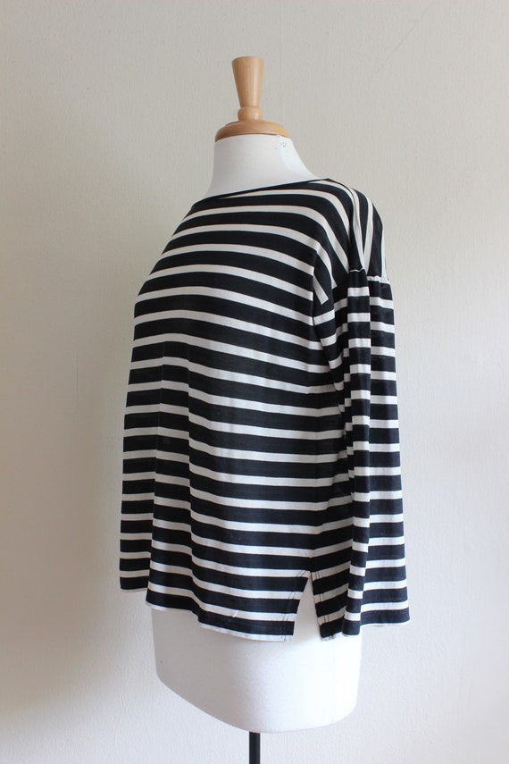 Vintage 1980s Sheer Black & White Stripe Kenzo Top - image 5