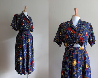 Vintage Pendleton Navy Lipstick Print Midi Skirt