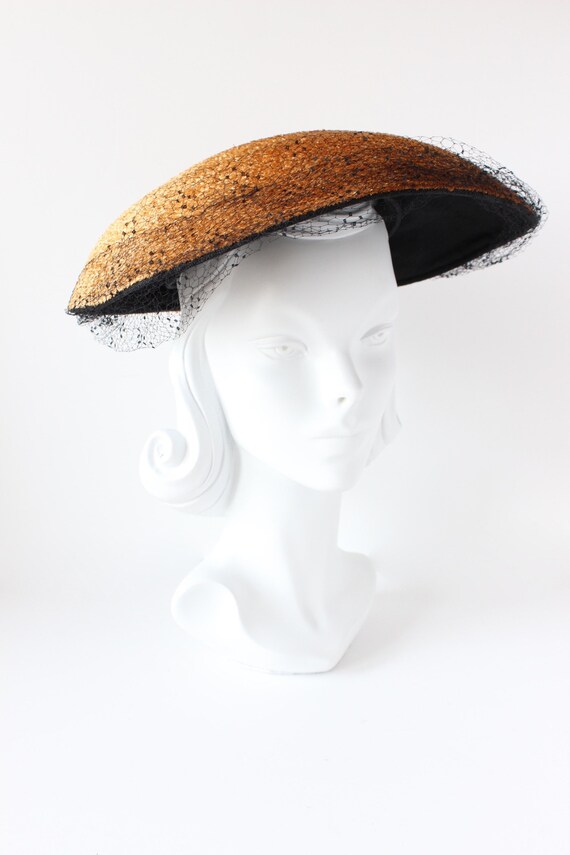 Vintage 1950s Phil Strann Cello Straw Saucer Hat - image 3