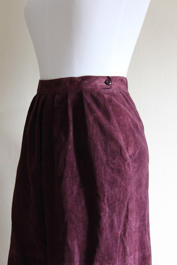Vintage 1980s Purple Suede Midi Skirt - image 7