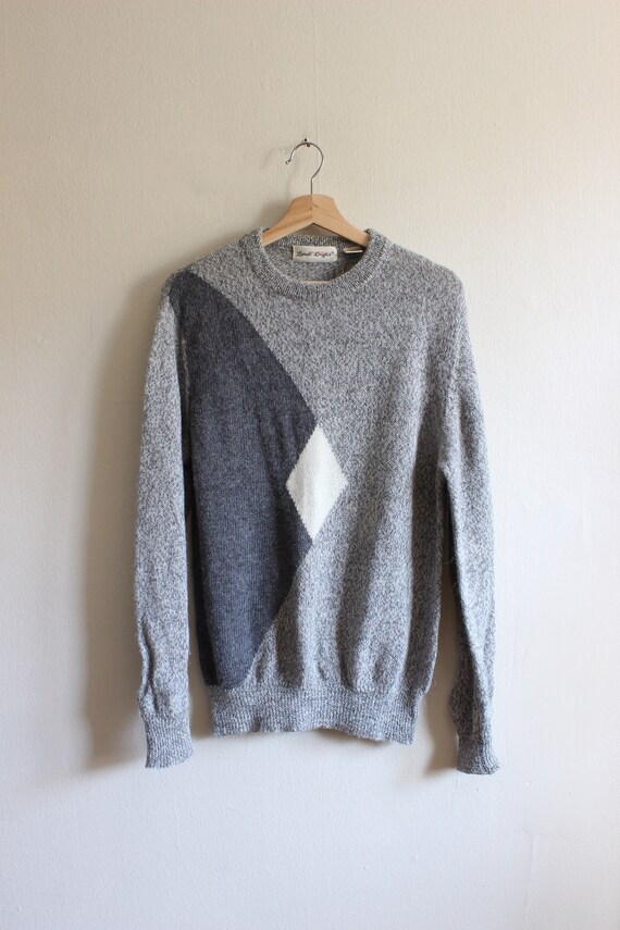 Vintage White and Grey Alpaca Knit Slouchy Sweater - image 2