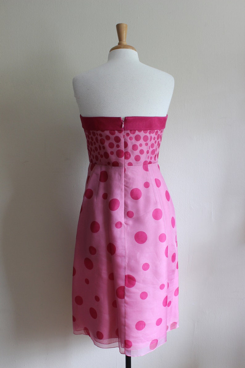 Vintage Y2K Kay Unger Pink Polka Dot Strapless Dress image 8