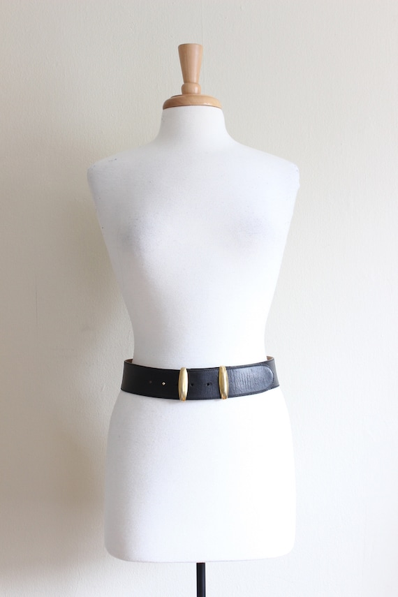 Vintage Donna Karan Wide Black Leather Belt