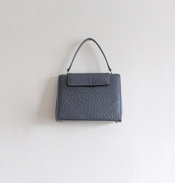 Vintage 1950s Grey Ostrich Embossed Top Handle Bag