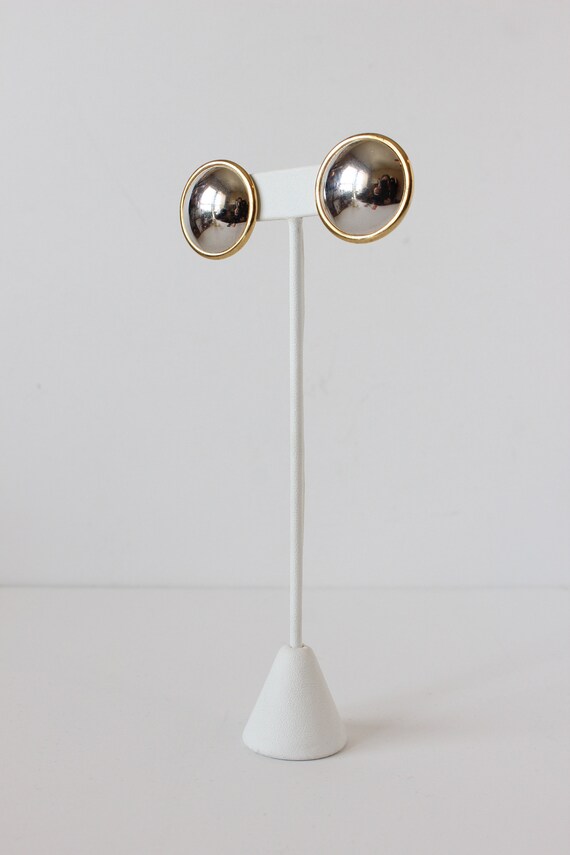 Vintage Monet Mixed Metals Large Button Earrings - image 3