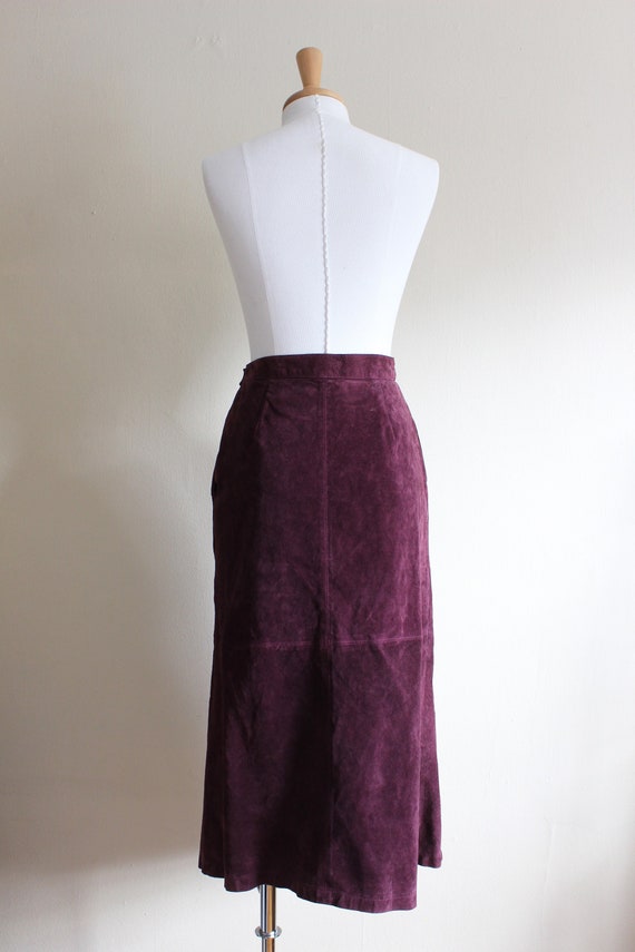 Vintage 1980s Purple Suede Midi Skirt - image 9