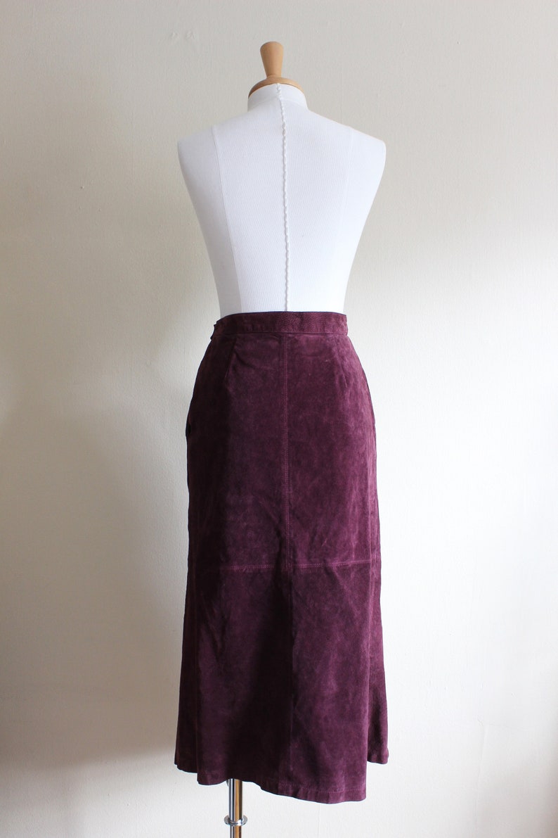 Vintage 1980s Purple Suede Midi Skirt image 9