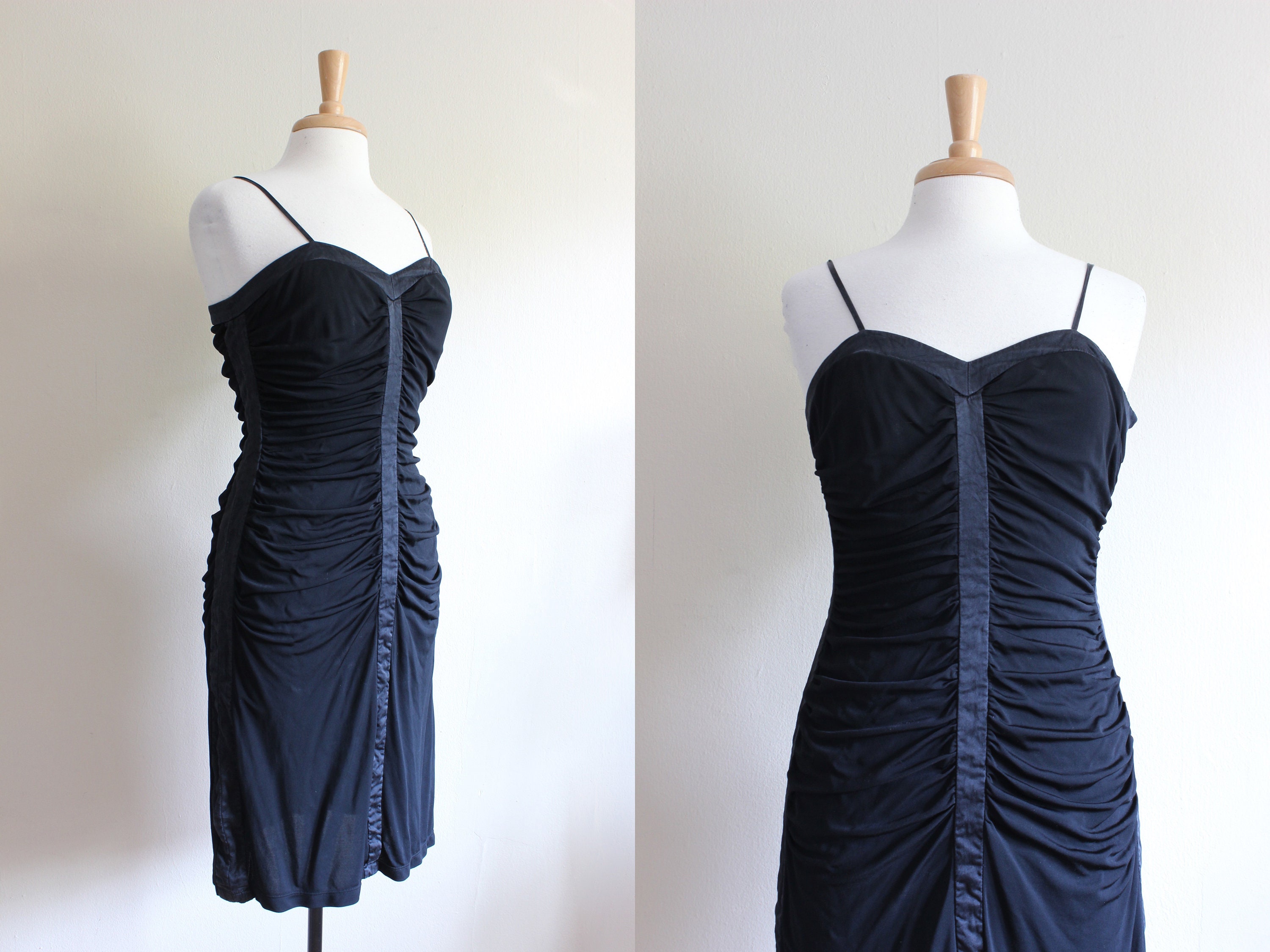Vintage Nicole Miller Black Silk Trim Ruched Dress | Etsy