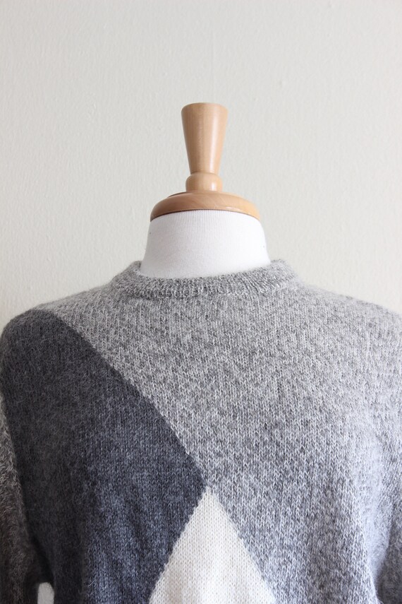 Vintage White and Grey Alpaca Knit Slouchy Sweater - image 6