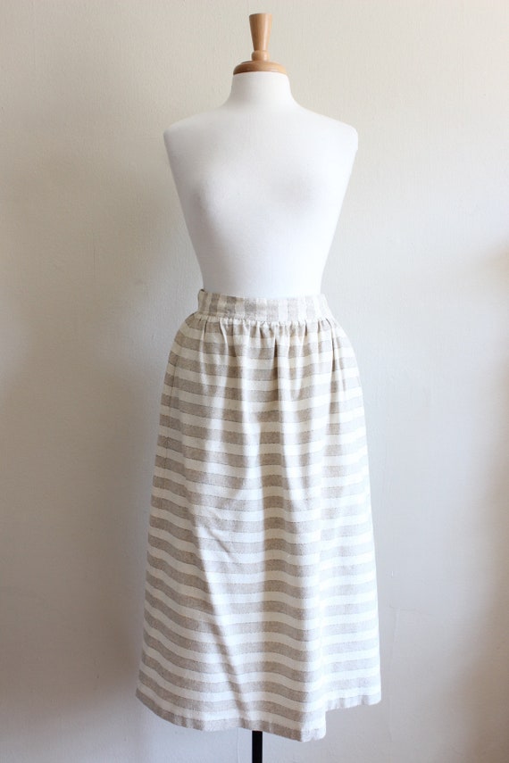 Vintage 1980s Cream & Beige Stripe Midi Skirt - image 2