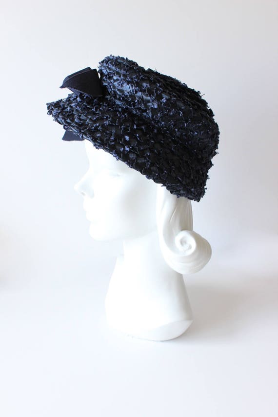 Vintage 1960s Navy Blue Woven Cello Straw Hat - image 4
