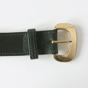 Vintage Dark Green Leather Belt with Gold Tone Buckle image 7