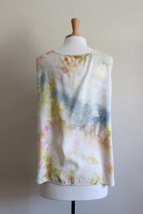 Blue, Yellow & Pink Tie Dye Vintage Silk Charmeus… - image 8