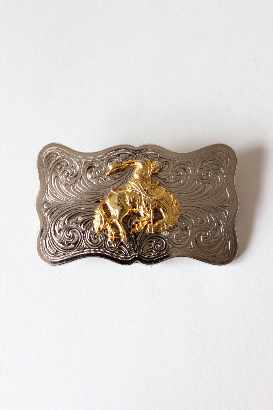 Boucle De Ceinture Vintage Cowboy Et Cheval Bronco - Pièce Unique, Occasion