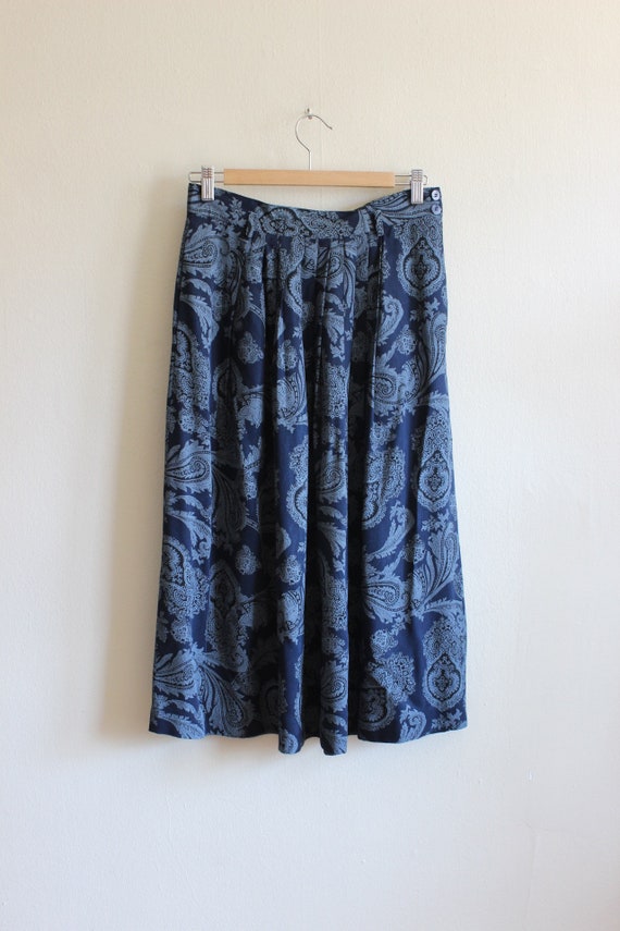 Vintage 1990s Blue Paisley Midi Skirt - image 5