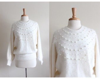 Vintage Embellished White Angora Sweater