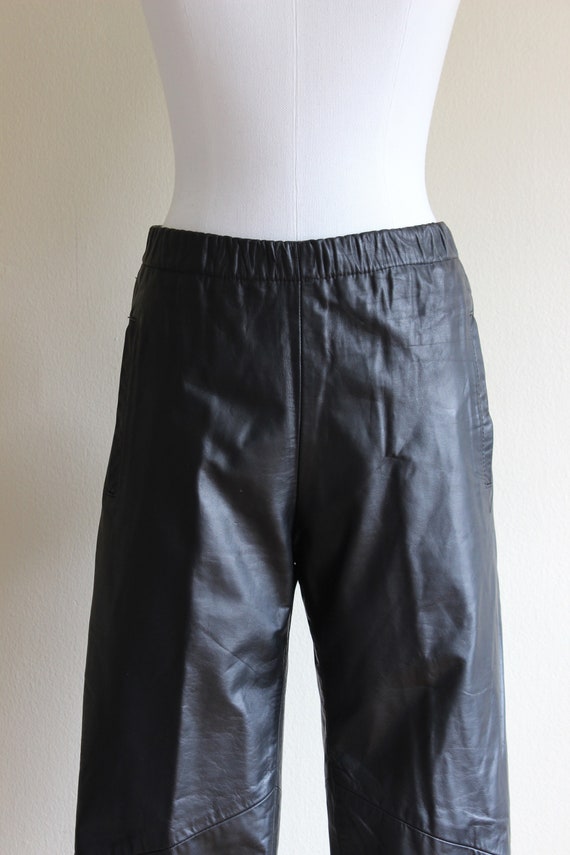 Vintage 1980s Slim Leg Black Leather Pants - image 5