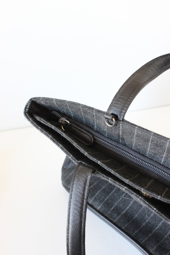 Vintage Grey Pinstripe Wool & Black Leather Short… - image 8