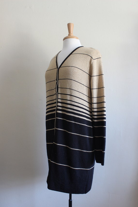 Vintage Black & Gold Metallic Stripe Long Cardiga… - image 7