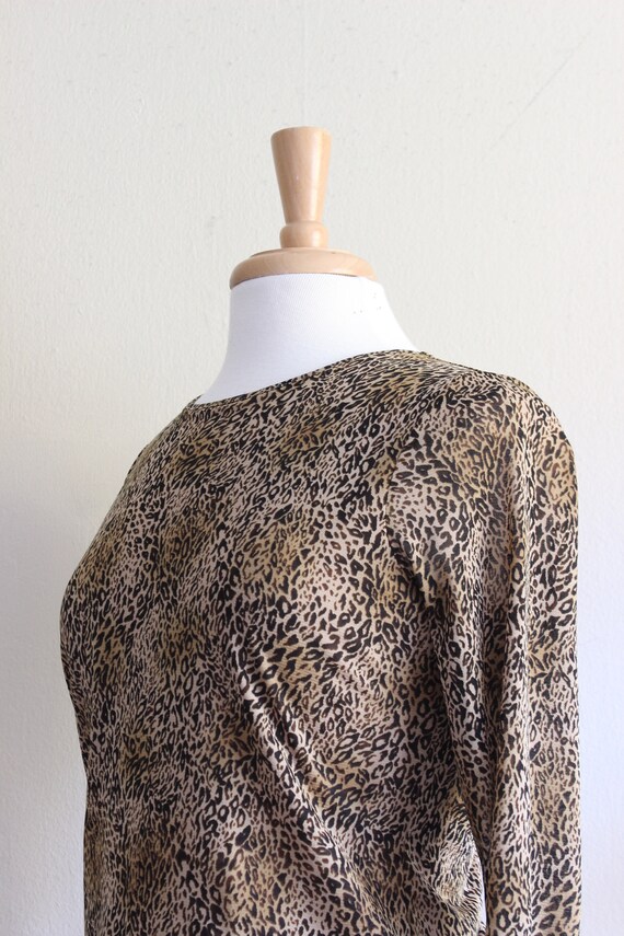 Vintage 1990s Leopard Print Stretch Mesh Long Sle… - image 6