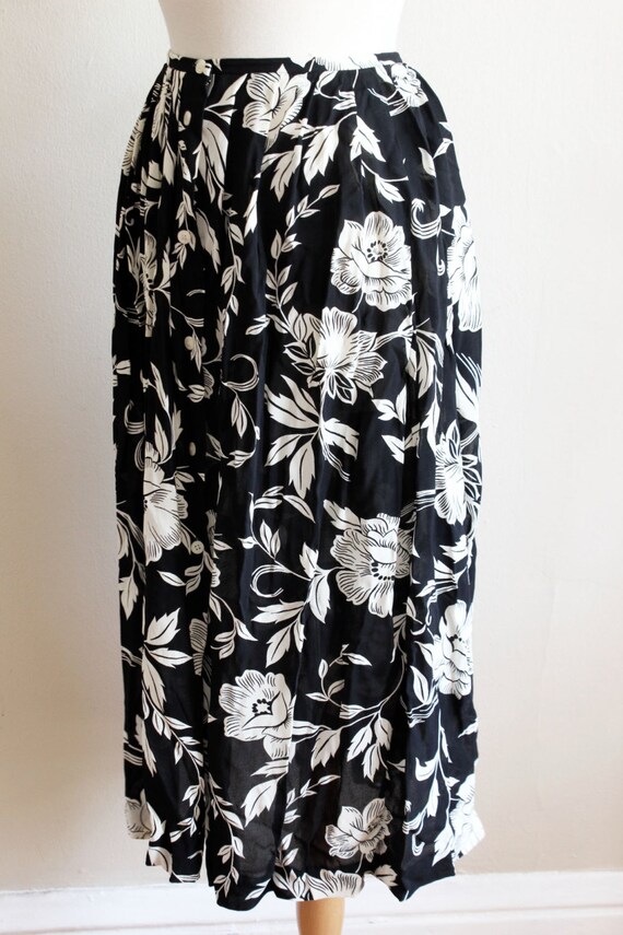 Vintage Ivory & Black Floral Chiffon Full Midi Sk… - image 4