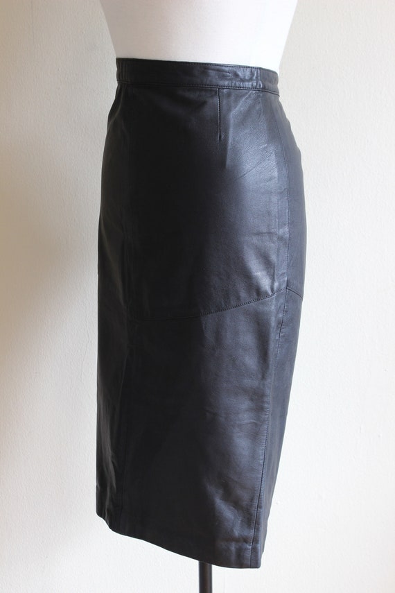 Vintage Black Leather High Waist Wiggle Skirt - image 6