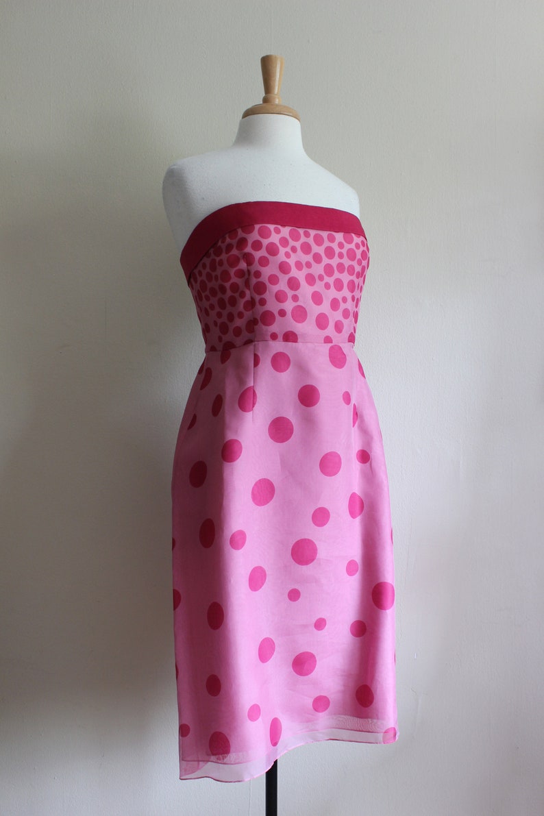 Vintage Y2K Kay Unger Pink Polka Dot Strapless Dress image 4