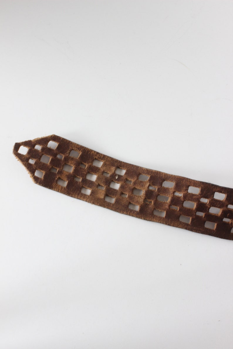 Vintage Checkerboard Cutout Brown Leather Wide Belt image 10