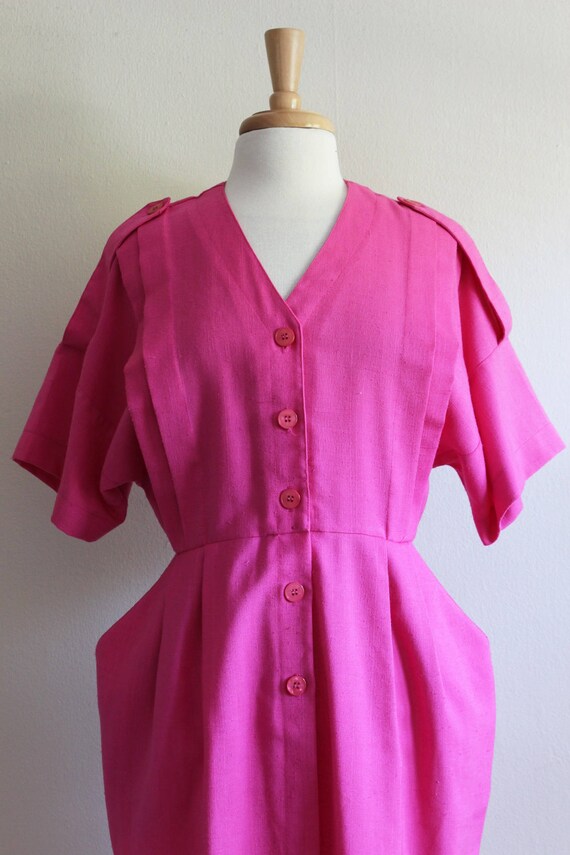 Vintage Oversize Pockets Hot Pink Dolman Dress - image 2