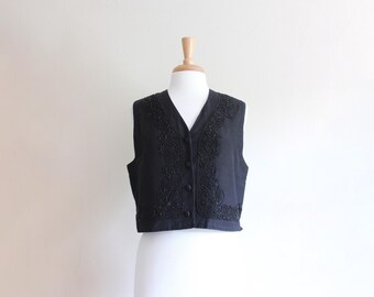 Vintage Esprit Black Beaded Cropped Vest