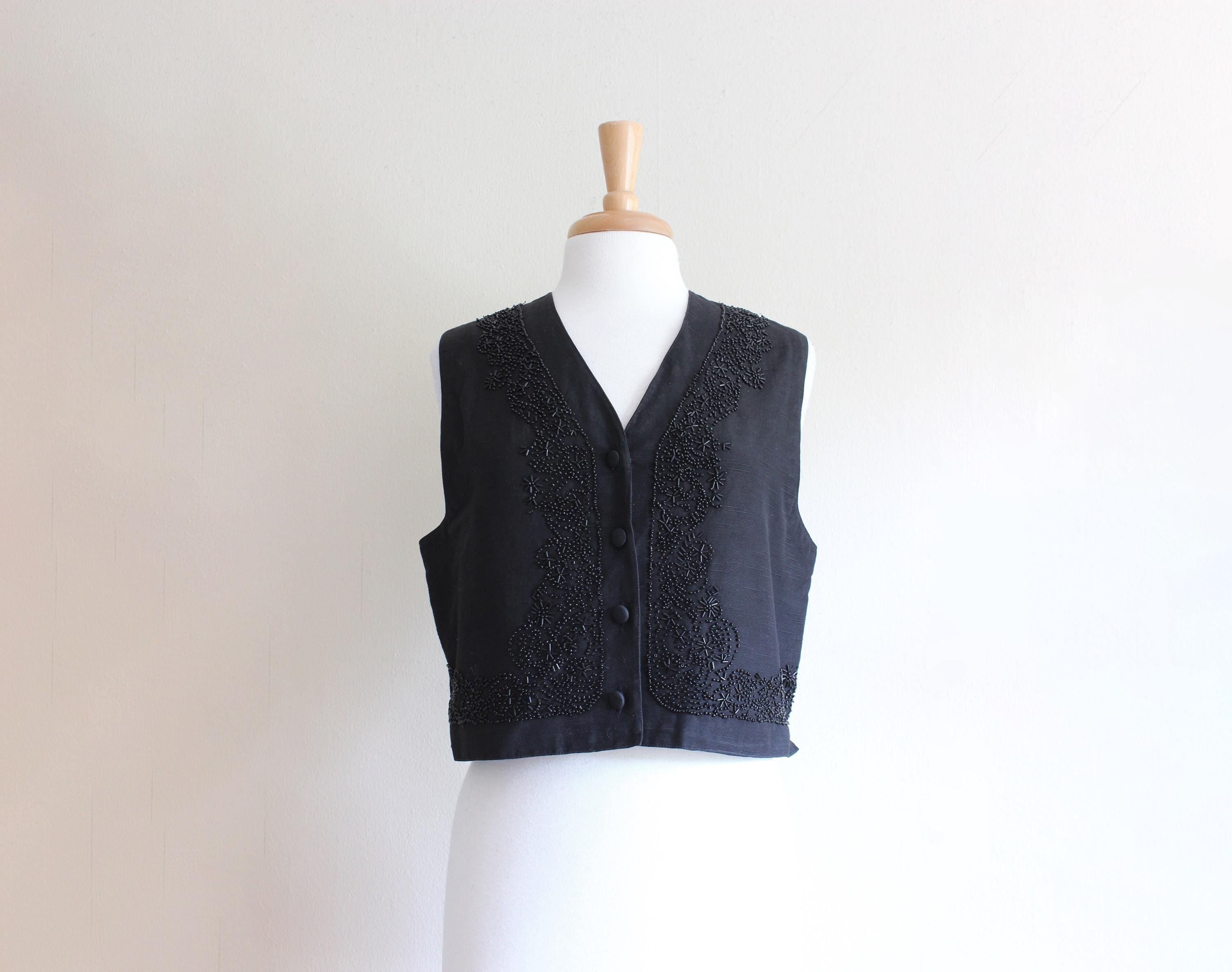 Vintage Esprit Black Beaded Cropped Vest - Etsy UK