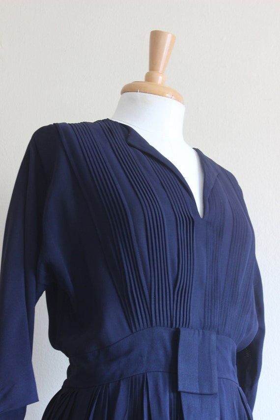 Vintage 1950s R&K Originals Navy Blue Pintuck Dre… - image 7