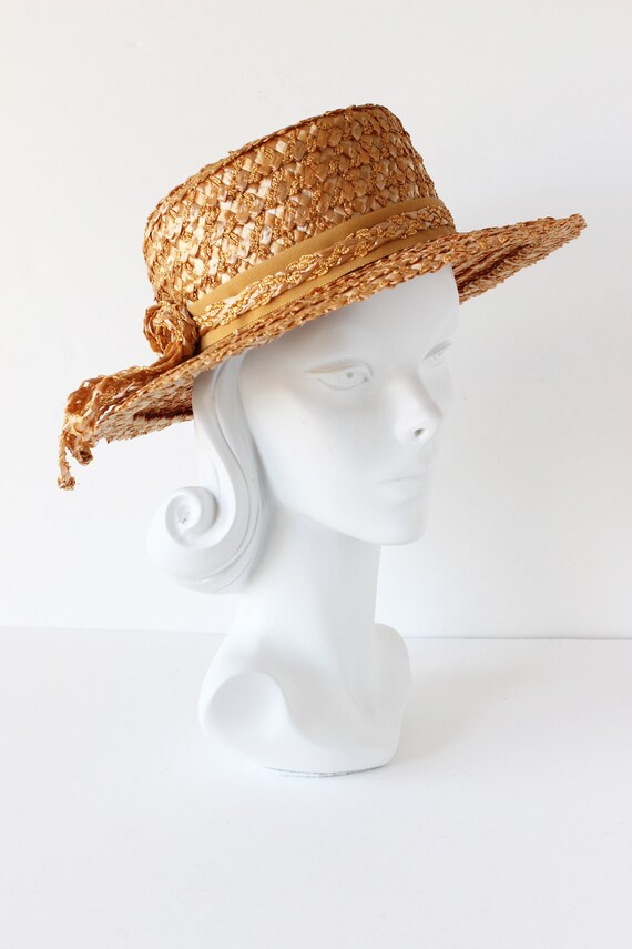 Vintage French Room Caramel Cellophane Straw Hat - image 3