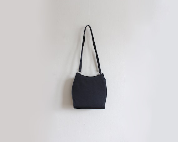 Vintage 1990s Minimalist Black Fabric Shoulder Bag