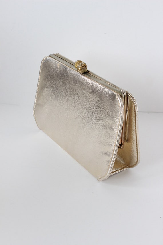 Vintage 1960s Metallic Gold Faux Leather Clutch - image 4