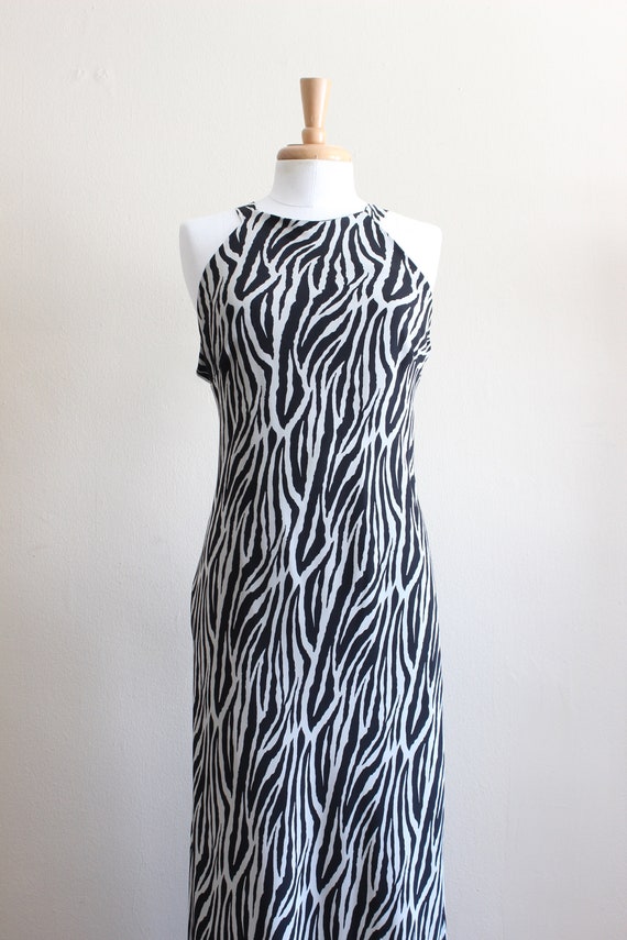 Vintage 1990s Black & White Animal Print Chiffon … - image 3