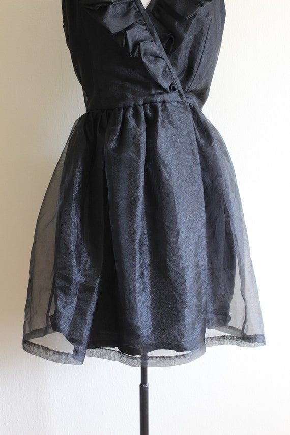 Vintage Night Way Black Organza Ruffle Dress - image 3