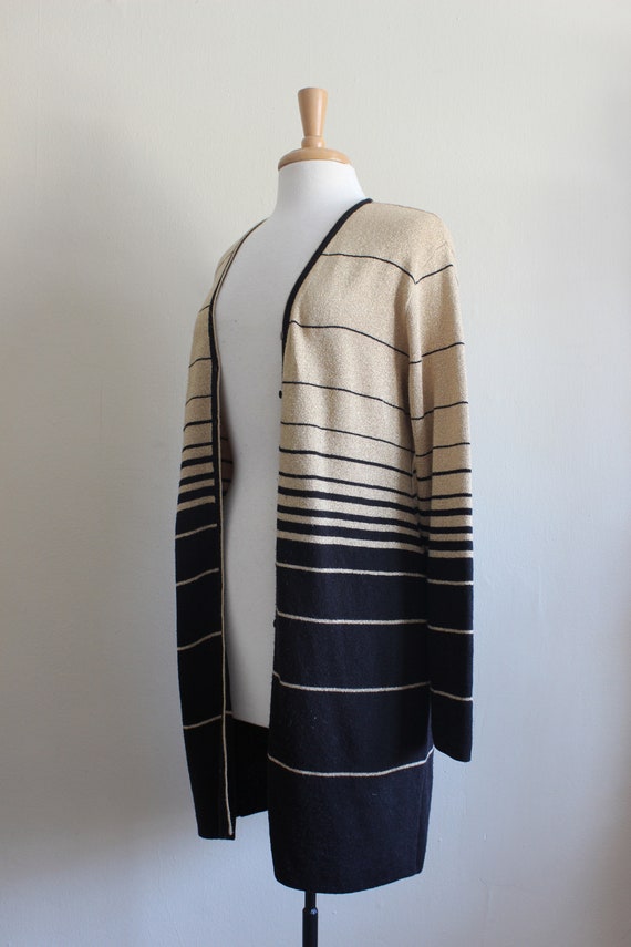 Vintage Black & Gold Metallic Stripe Long Cardiga… - image 3