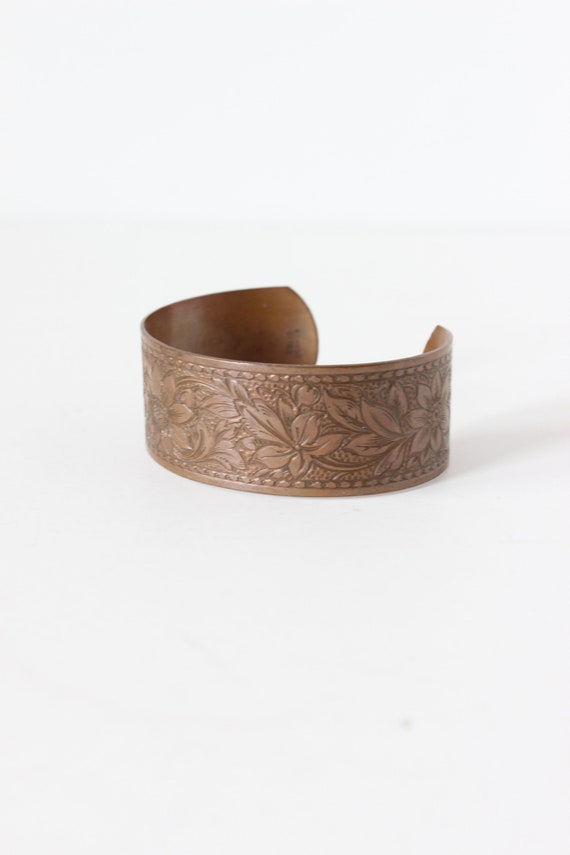 Vintage 1970s Solid Copper Tooled Cuff Bracelet - image 4