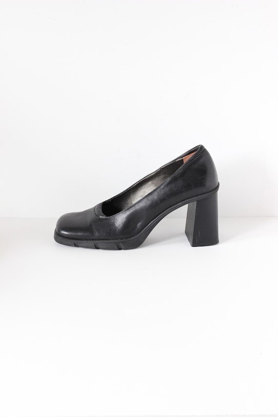 Vintage 1990s Aldo Black Leather Chunky Block Hee… - image 1