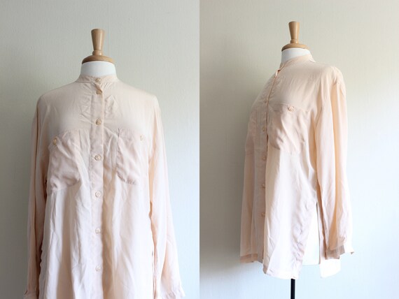 Vintage Peachy Pink Slouchy Silk Tunic Top - image 1