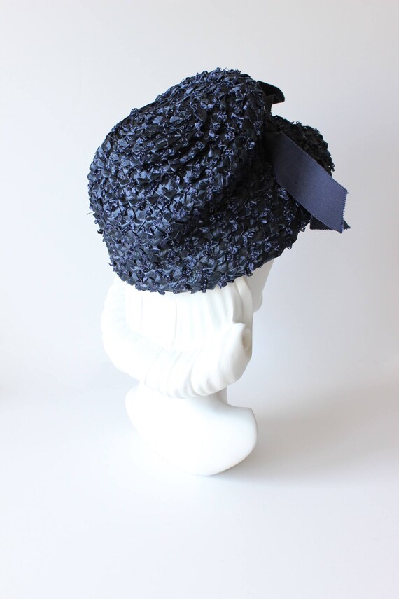 Vintage 1960s Navy Blue Woven Cello Straw Hat - image 7
