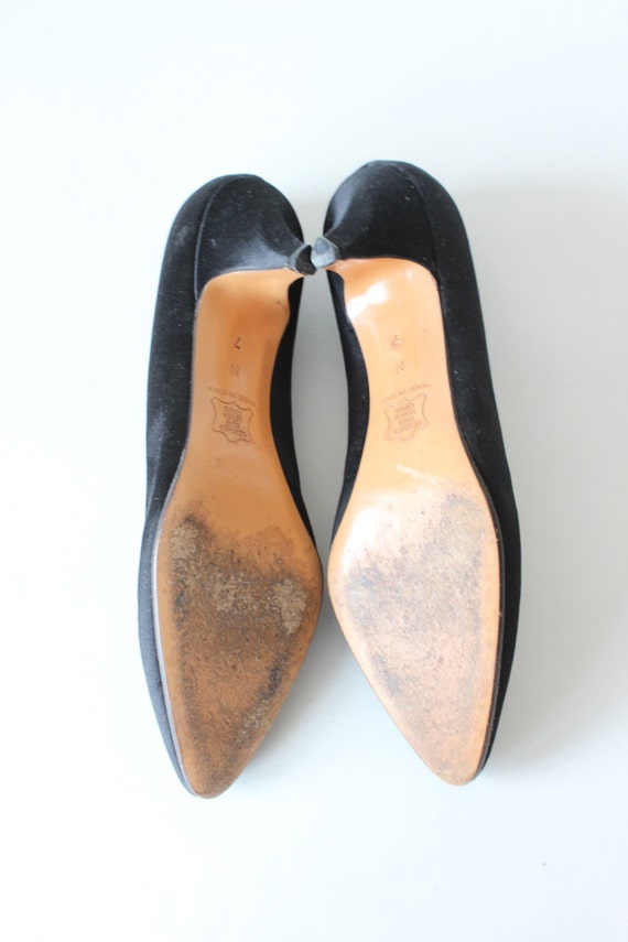 Vintage 1980s Yves Saint Laurent Black Satin Pump… - image 5