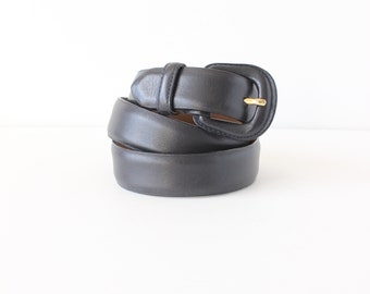 Vintage Navy Leather Belt with Leather Covered Buckle